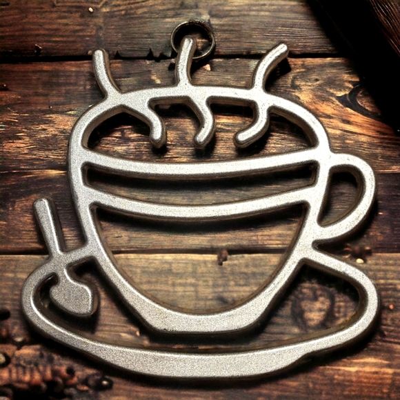 Vintage Cast Aluminum Steaming Coffee Cup Shaped Footed Trivet,Wall hanging - Picture 3 of 6